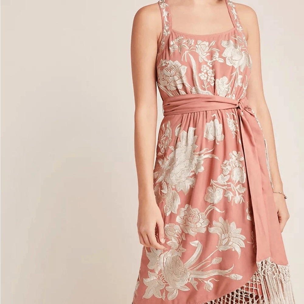 Anthropologie Elegant Pink Floral Dress Size 10